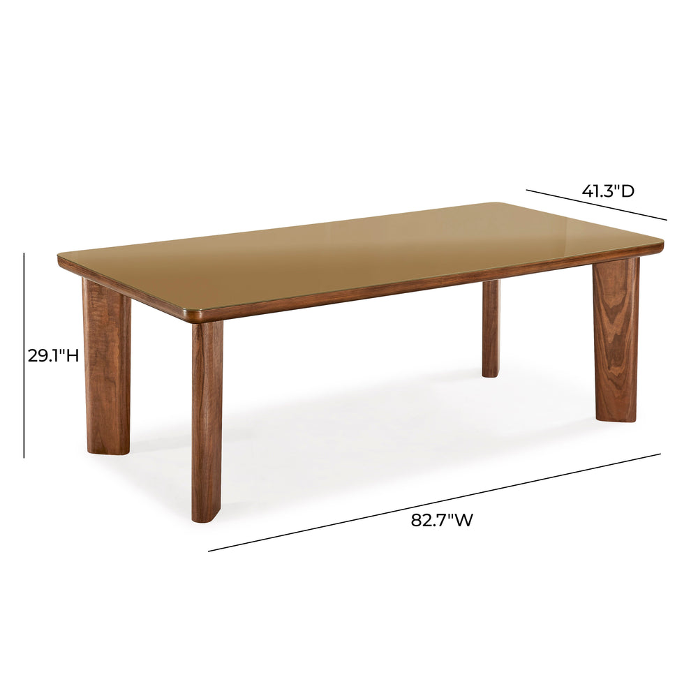 Oani  83" Walnut and Glass Rectangular Dining Table dimensions