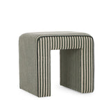 Byron Square Cotton Jute Ottoman in green stripe fabric front view