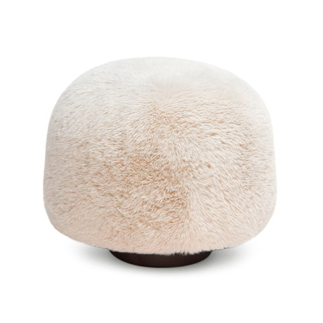 Oopa Swivel Ottoman in textured off-white faux shearling front profile