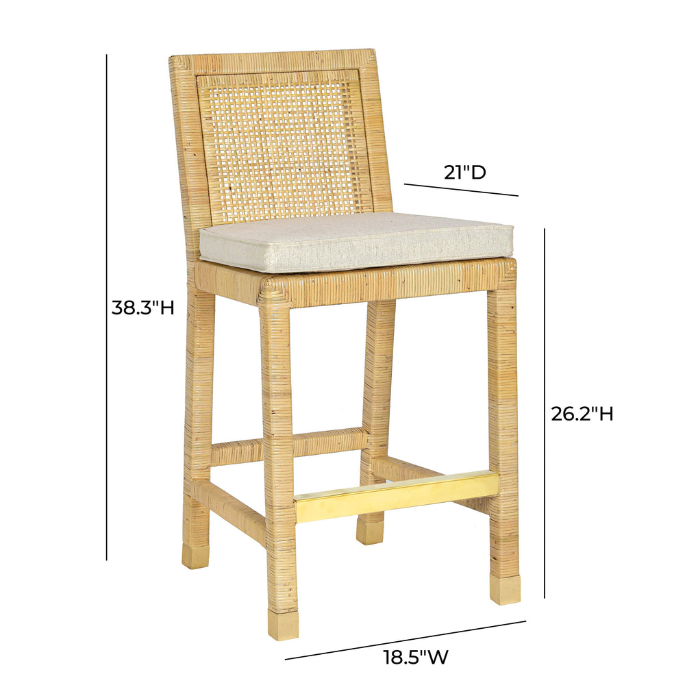 Amara Rattan & Cream Linen Stool dimensions
