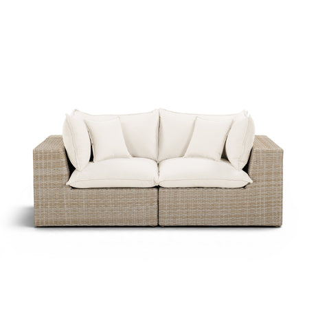 Cali 80-inch Outdoor Loveseat angled perspective showing modular synthetic wicker craftsmanship