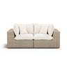 Cali 80-inch Performance Fabric and Wicker Outdoor Loveseat front view with neutral cushions