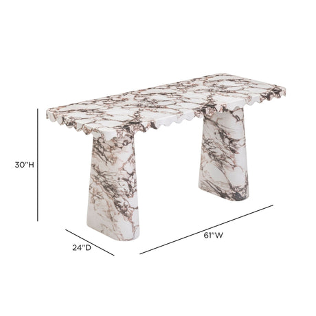 Full profile of 61-inch faux marble console desk used as a home office workspace