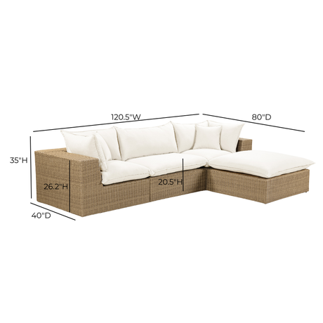 Cali 4-Piece Performance Fabric and Wicker Outdoor Sectional L-shape modular corner configuration