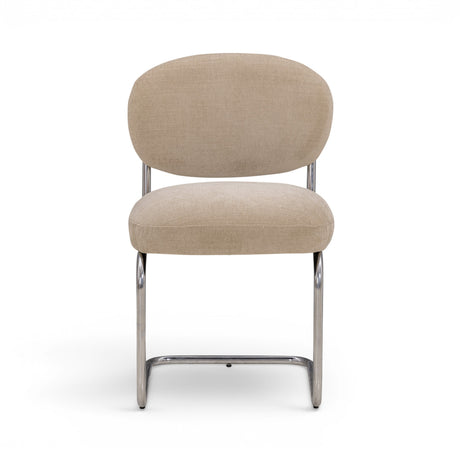 Becky Performance Chenille Chair angled front view showing polished chrome cantilever frame