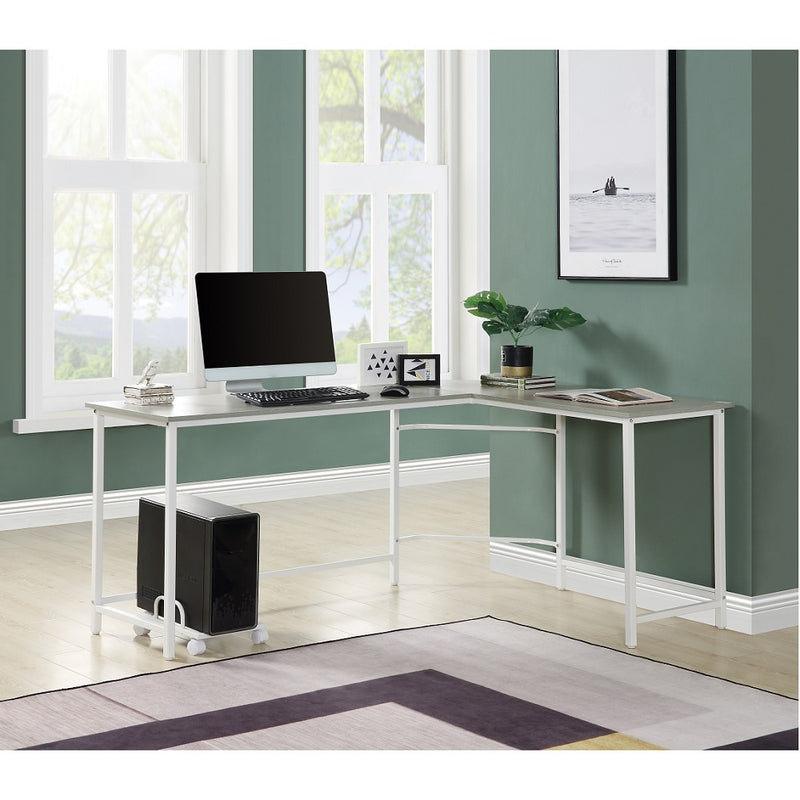 Bambina L-Shaped Computer Desk - Space-Saving Corner Design with Rolling CPU Holder in Gray & White