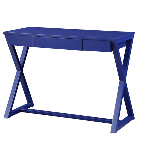 Nalo Writing Desk - X-Shape Base & Hidden Drawer in Twilight Blue or Charcoal