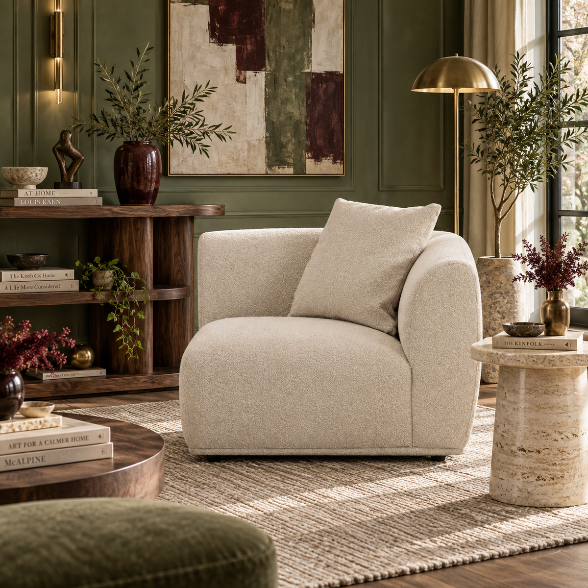 Sylvie Cream Performance Boucle Corner Chair