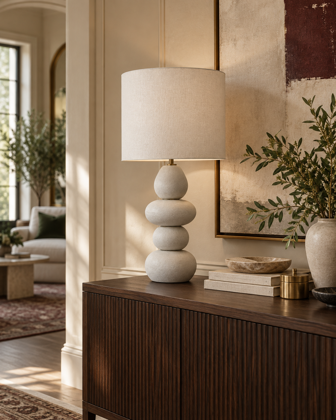 Pebble Cream Papier Mache Table Lamp