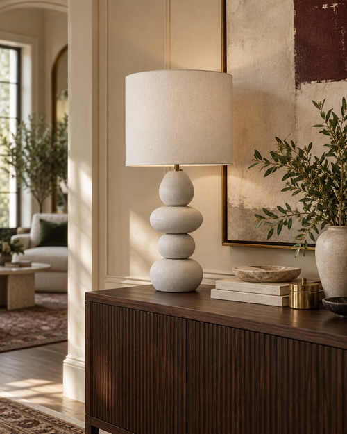Pebble Cream Papier Mache Table Lamp