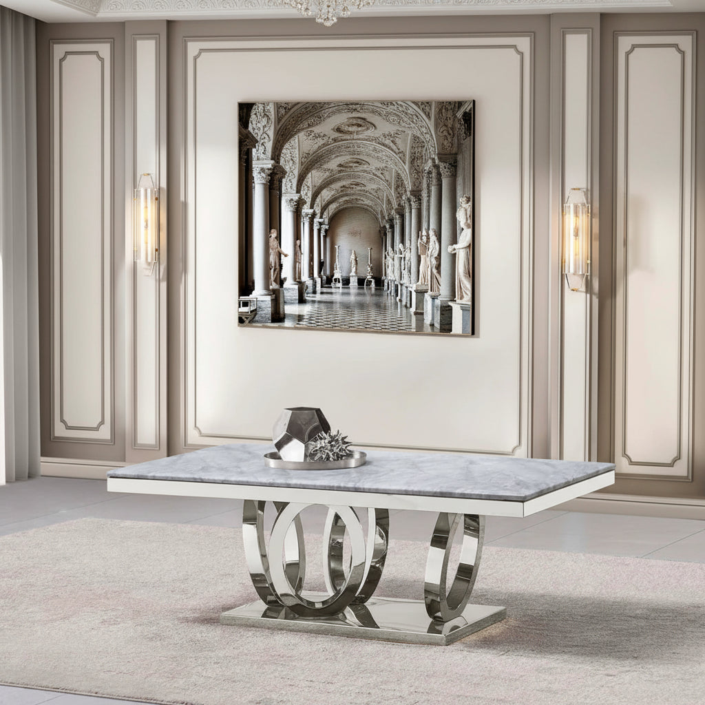 Tamara Marble Silver Dining Set with Chairs