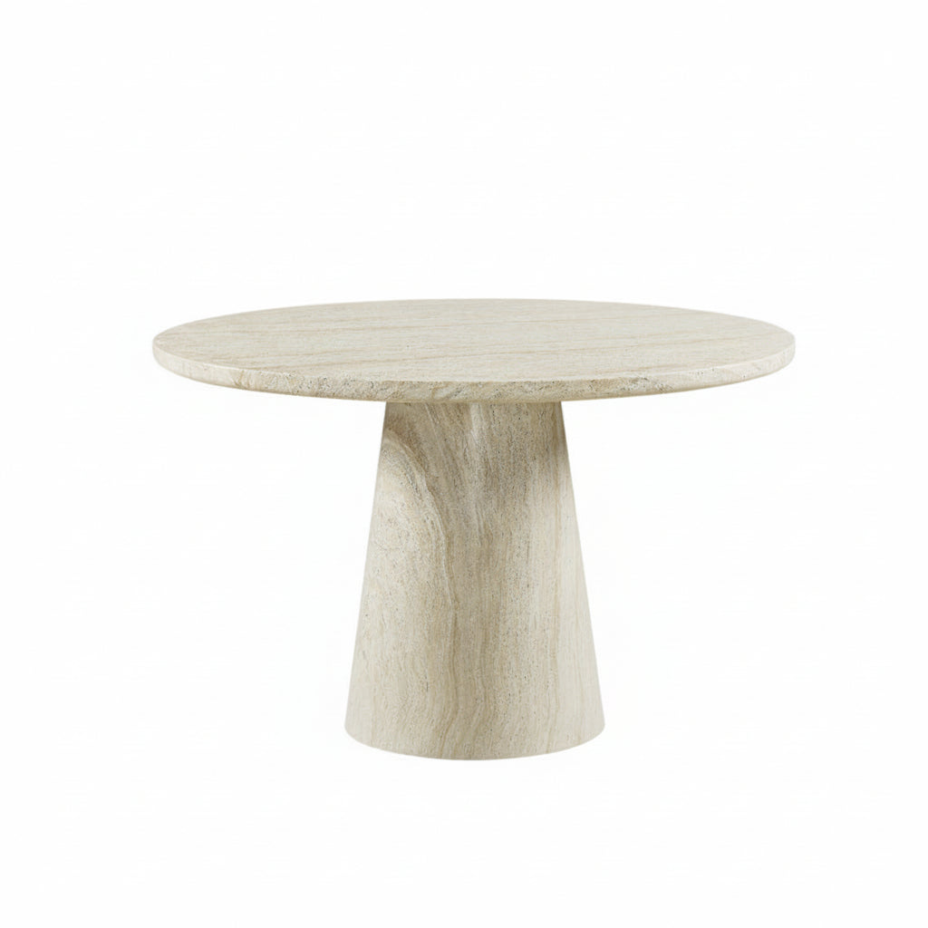 Round Dining Table in Concrete & Travertine Finish