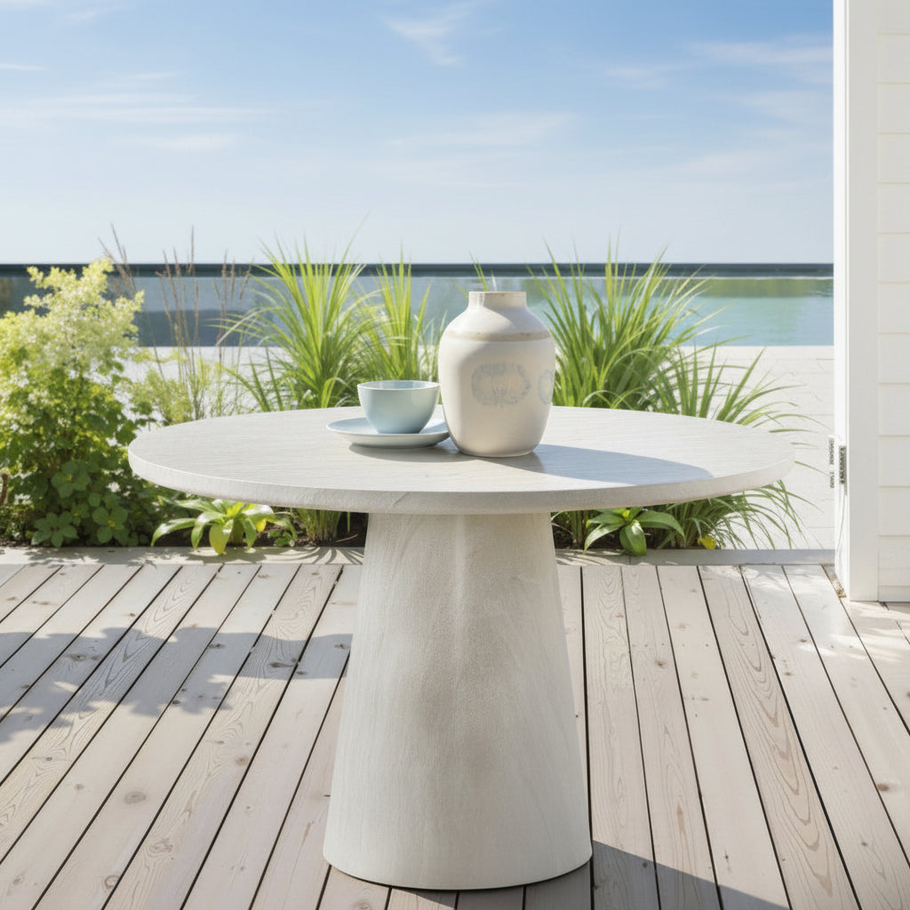 Round Dining Table in Concrete & Travertine Finish